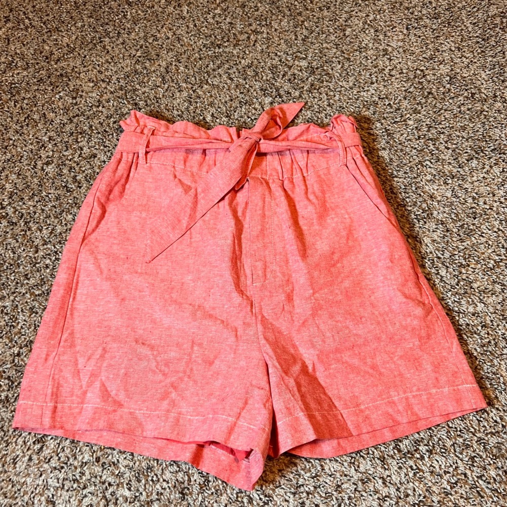 Draper James RSVP Womens Pink Linen Blend Paper Bag Waist Shorts